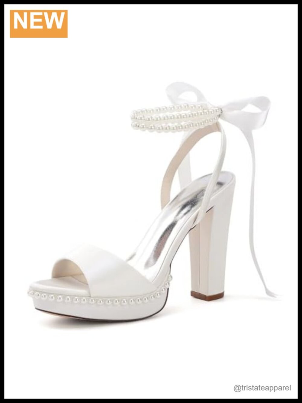 Platform Heeled Sandals Satin Pearl Ankle Strap Wedding Bridal Shoes